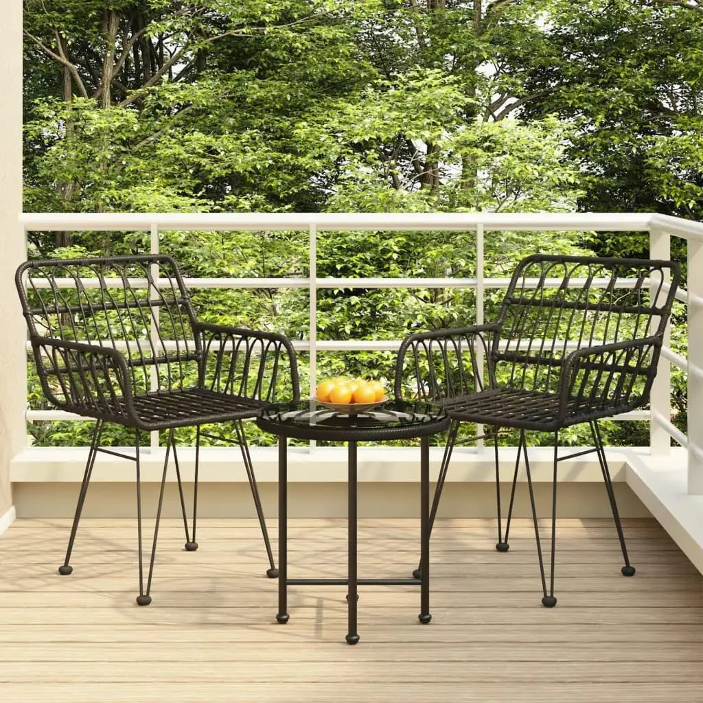 3-Piece Black Poly Rattan Patio Dining Set - Stylish Outdoor Furniture for Garden & Balcony