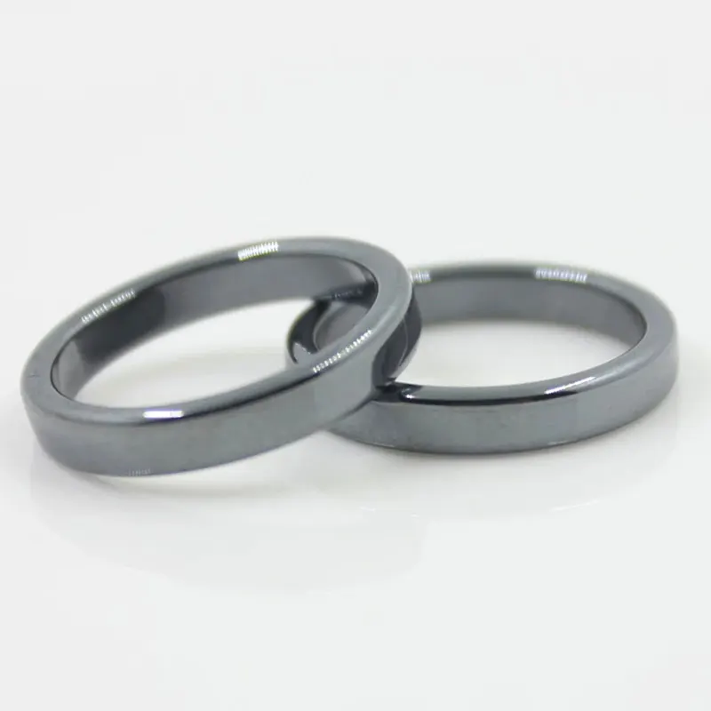 Natural Stone Hematite Ring Flat Arc Black Gallstone Couple Non-magnetic Ring Geometry Design Finger Rings Party Jewelry Gift