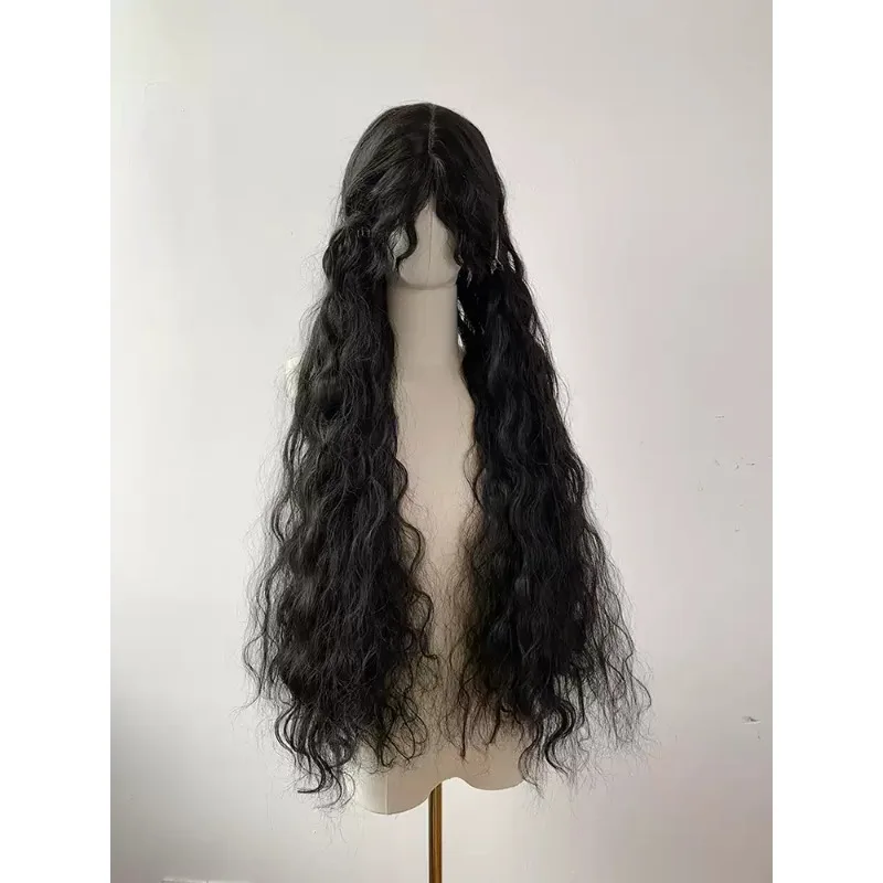 Super Long Natural Black Curly Wig Wispy Bangs Egg Curl Forest Style Synthetic Hair Wig for Photography Daily Cosplay