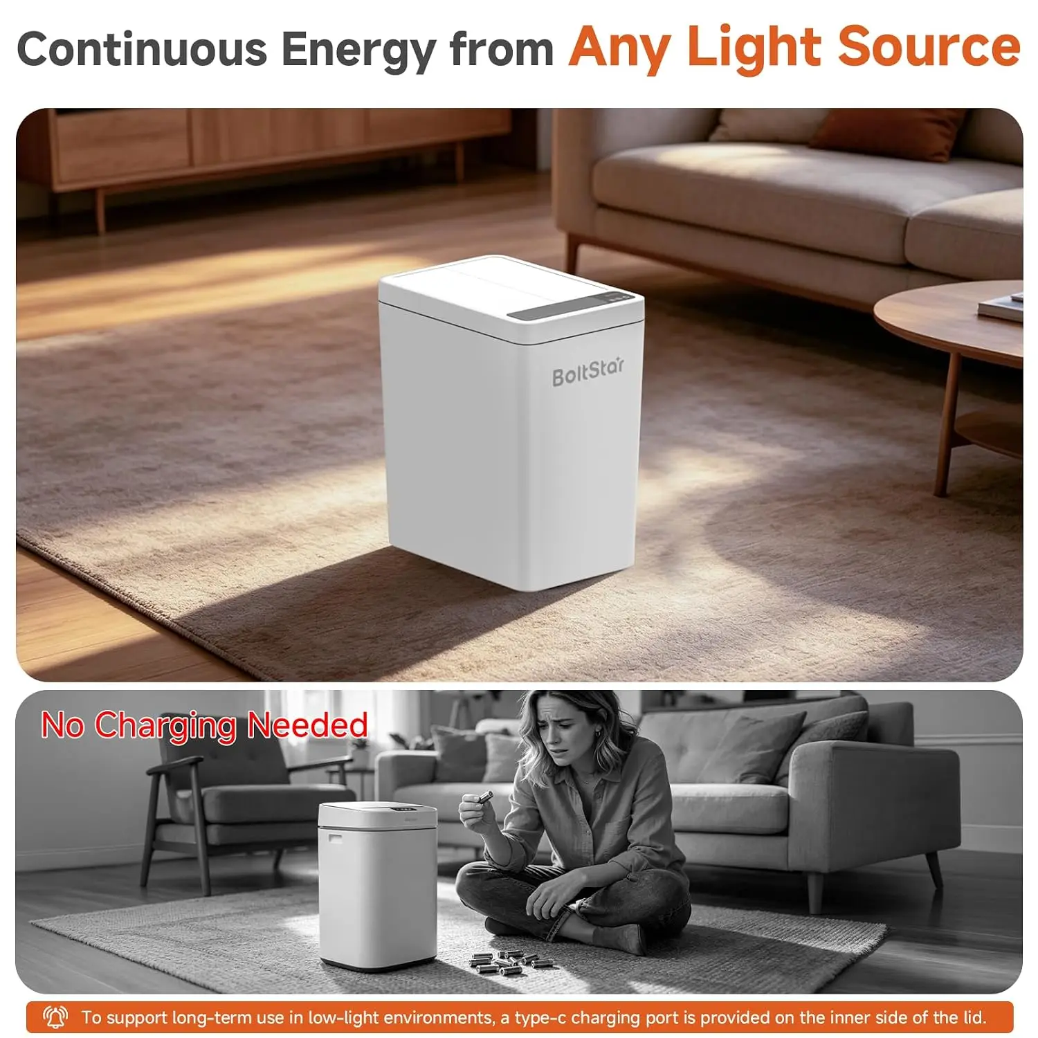 Solar Automatic Trash Can: 2 Pack 4 Gallon Motion Sensor Garbage Can, No Charging Required, Slim Smart Touchless Trash Bin with