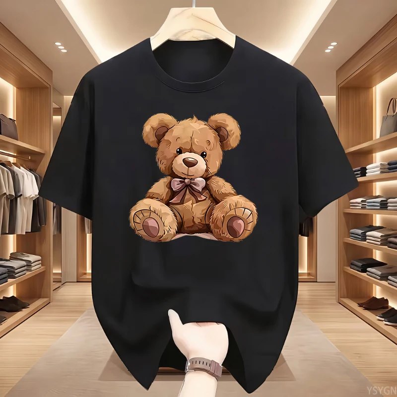 2026 New Print Cute Teddy Bear Drinking Beer Poster Man T-shirt Summer Short Sleeved T-shirt Cool Casual High Quality Top