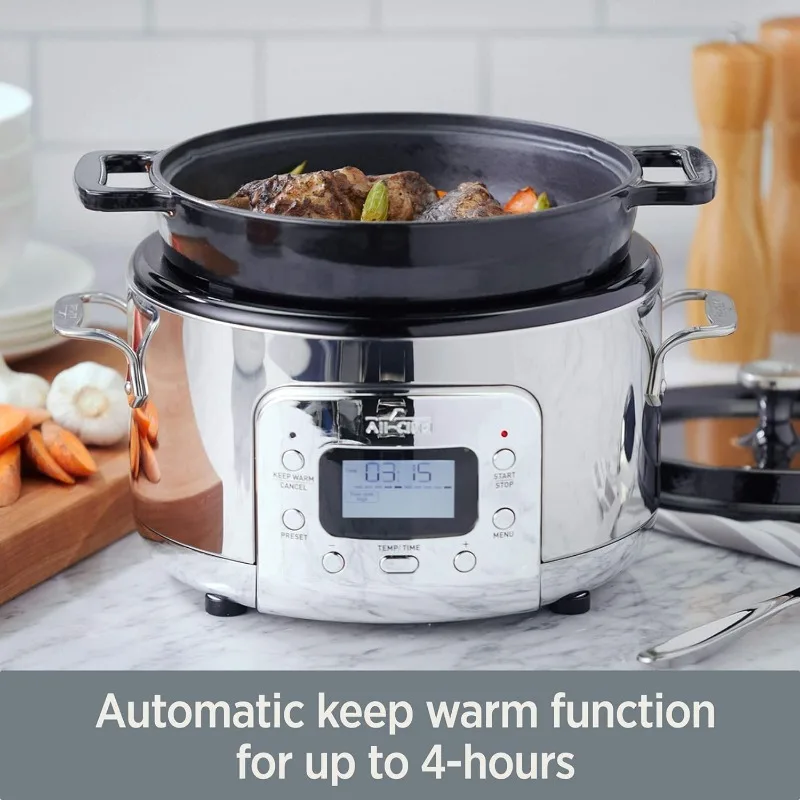 Geheel Beklede Elektrische Roestvrijstalen En Gietijzeren Slowcooker 5 Liter 7-In-1 Slow Cook High/Low-Keep Warm 1200 Watt Fornuis