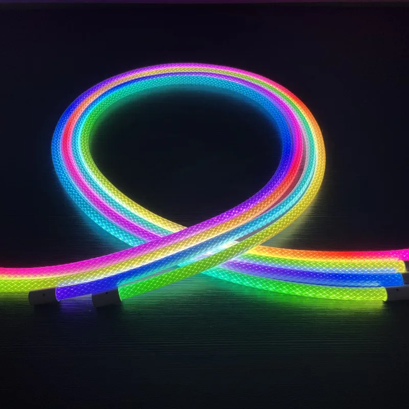 360° Round Reticulate Pattern Neon LED Strip Smart RGBIC Flexible Silicon Rope Light Tape Bedroom Indoor Outdoor