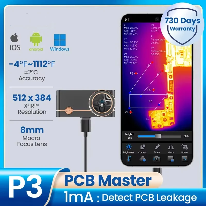 P3 Thermal Imaging Camera iPhone&Android Phone 512*384 X³IR Resolution Macro Lens for Electrical Phone Repair 600℃