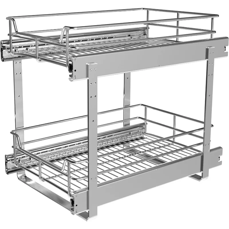 

2-Tier Cabinet Pull Out Shelves (14" W x 22" D), Slide Out Shelves for Kitchen Cabinets, Metal Under Cabinet Roll Out Shelf