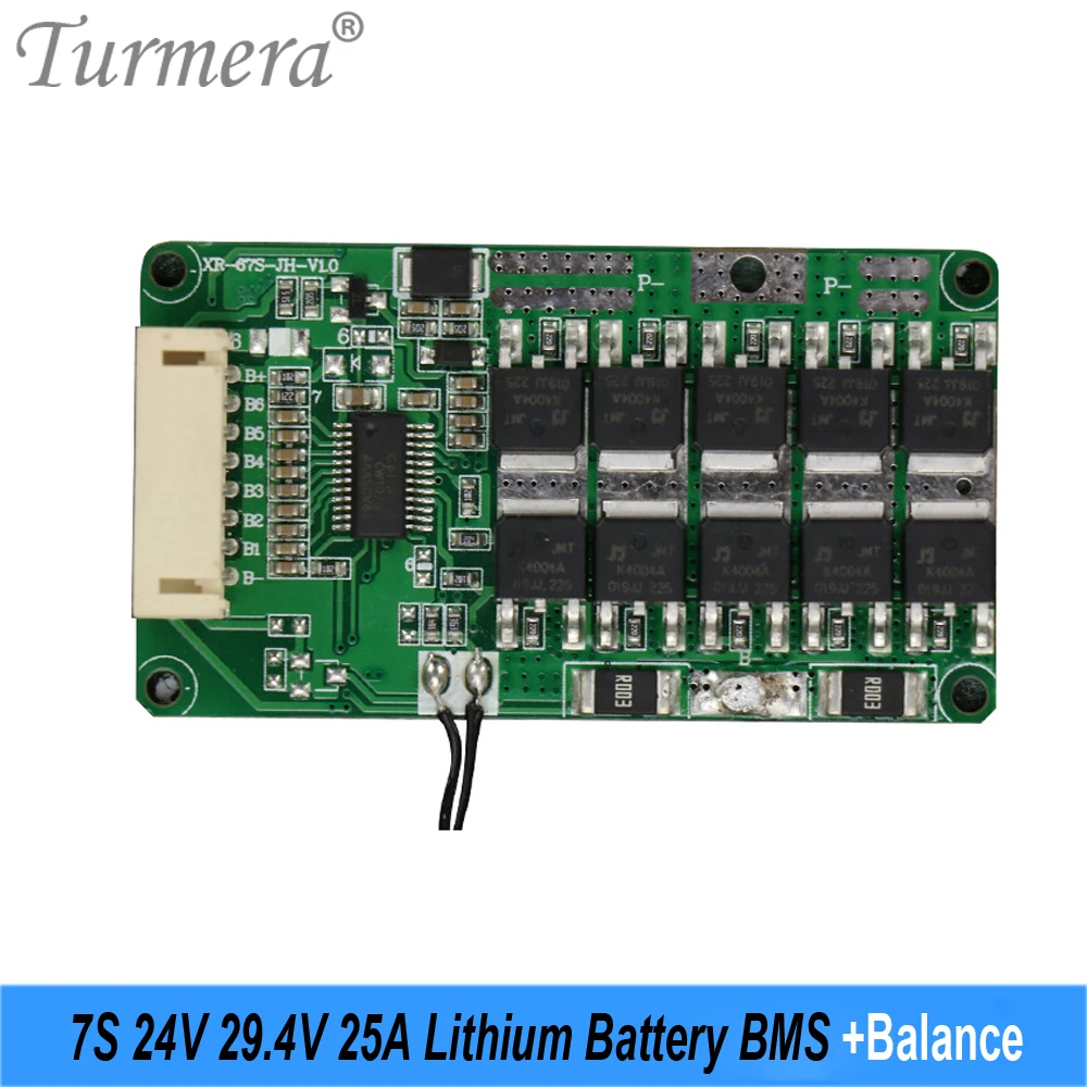 Turmera 7S 25A Balance BMS 24V 29.4V Lithium Battery Protection Board with NTC Temperature Protection for E-bike E-scooter Use