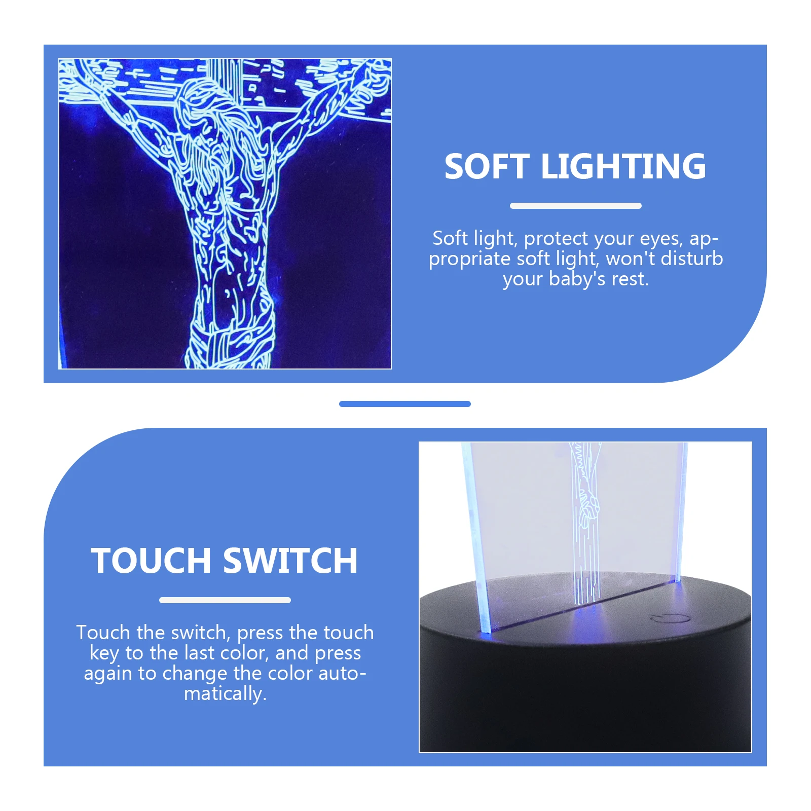 Luz de Jesús acrílica 3D, Usb para dormitorio, lámpara de noche acrílica, decoración del hogar, lámpara de noche pequeña, iluminación de estilo religioso