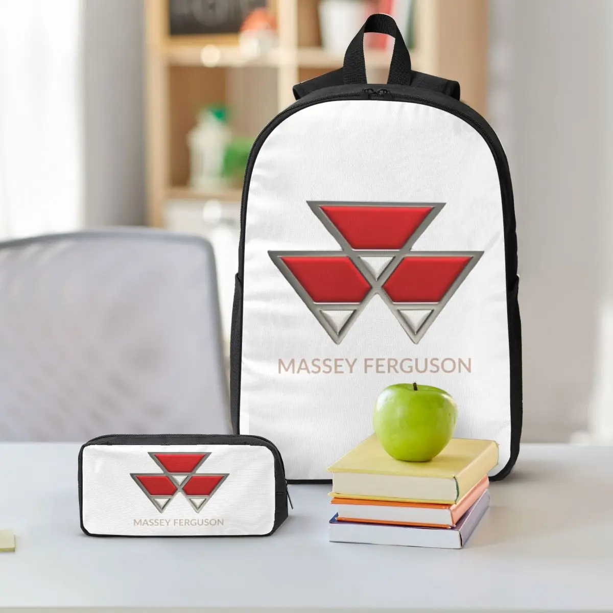 2025 Massey Ferguson Logo Backpack Boys Girls BookBag School Bag Computer Shoulder Bags 3ps Insulated Lunch Bag Pencil Case