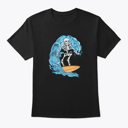 

Funny Skeleton Surfing Lover Halloween T-Shirt Made in the USA Size S to 5XL