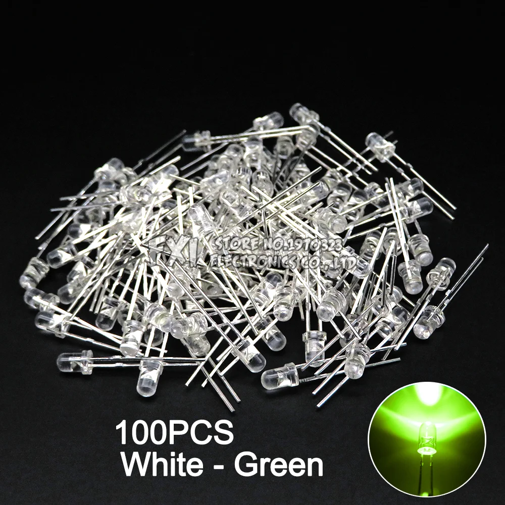 100PCS F3 LED Diode 3MM Sortiertes Kit Weiß Grün Rot Blau Gelb Orange Rosa Lila Warmweiß DIY Kit Leuchtdiode bxv