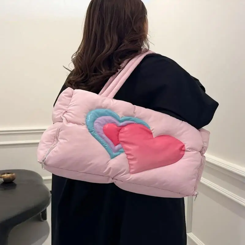 

Ladies' Love Cotton Crossbody Bag, Large Capacity, Multifunctional, Large Opening, Warm Handbag, Shoulder Bag, Storage Bag