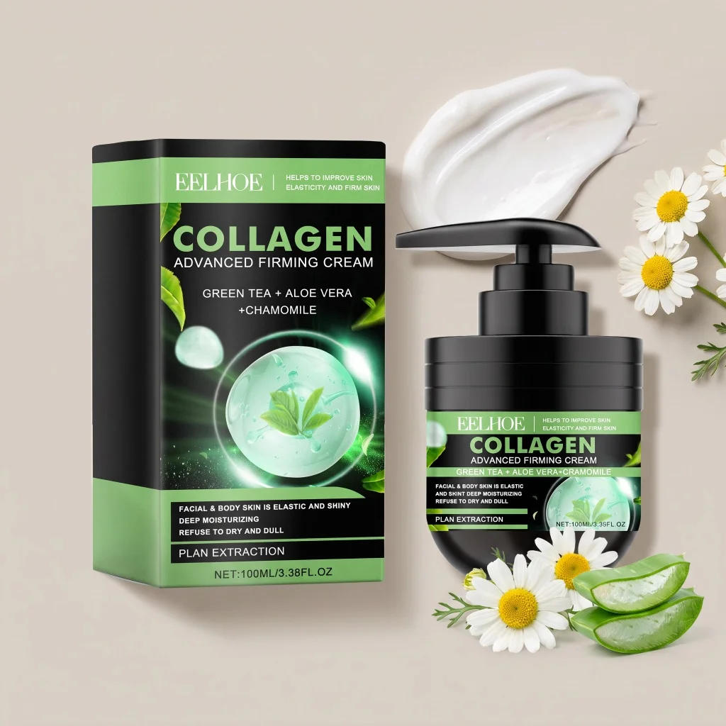 Collagen Firming Cream Green Tea Aloe Vera Chamomile Hydration Boost Elasticity Improve Dull Skin Smooth Facial Body Moisturizer