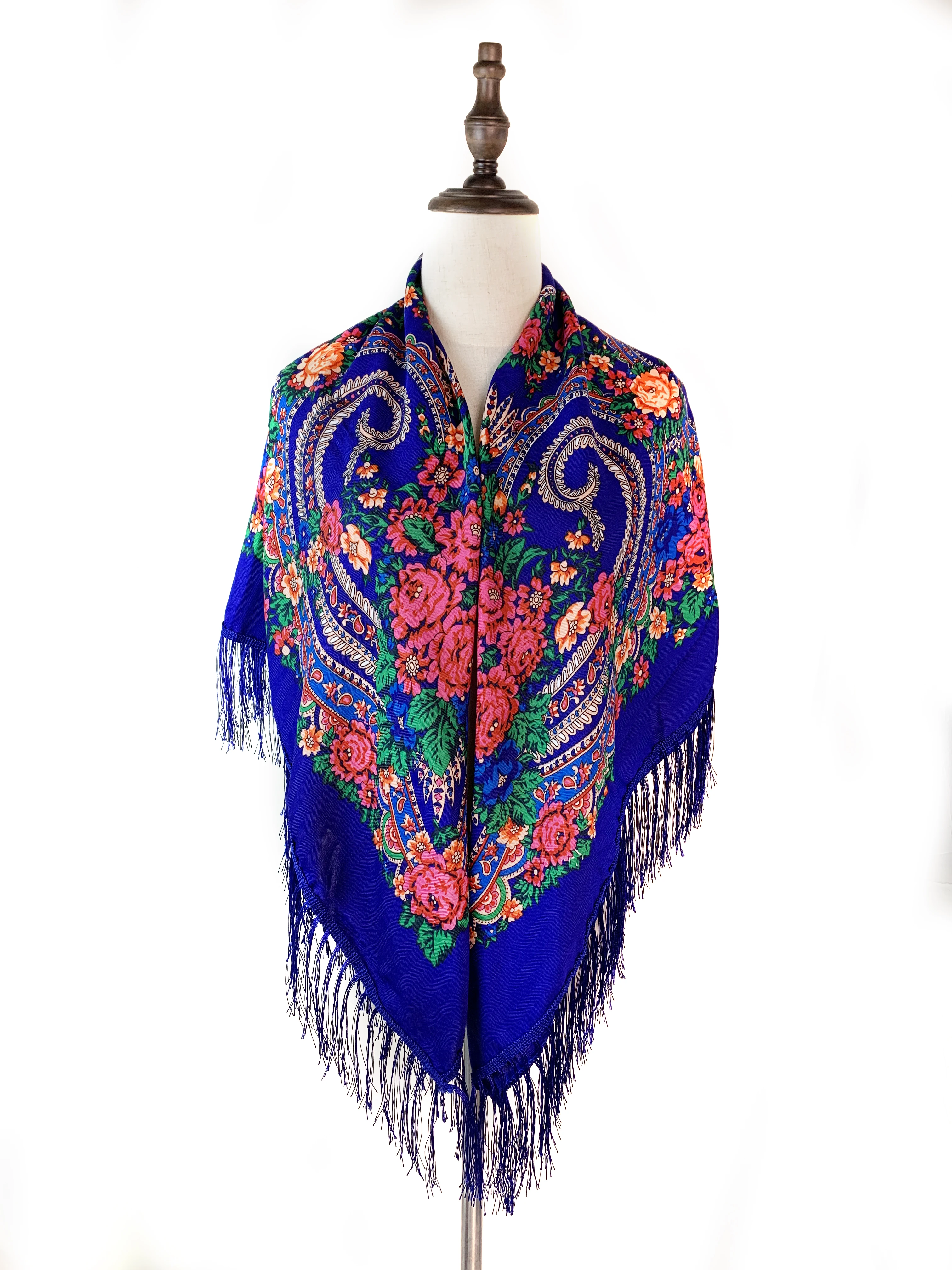135*135cm Russian National Square Scarf Retro Floral Pattern Ukrainian Fringed Shawl Babushka Handkerchief Head Wraps