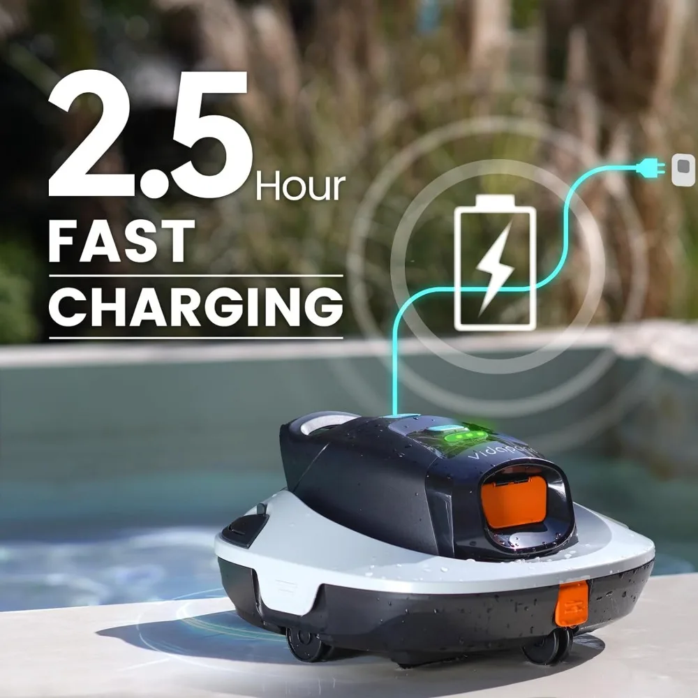 Cordless Robotic Pool Vacuum Cleaner,Portable Swimming Pool Vacuum Self-Parking Technology with LED Indicator,Ideal