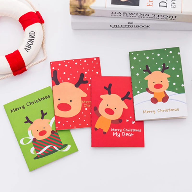 Christmas Notebooks Pocket Notepads Cute Cartoon Christmas Santa Claus Elk Tree School Office Stationery Student Kid Child Prize