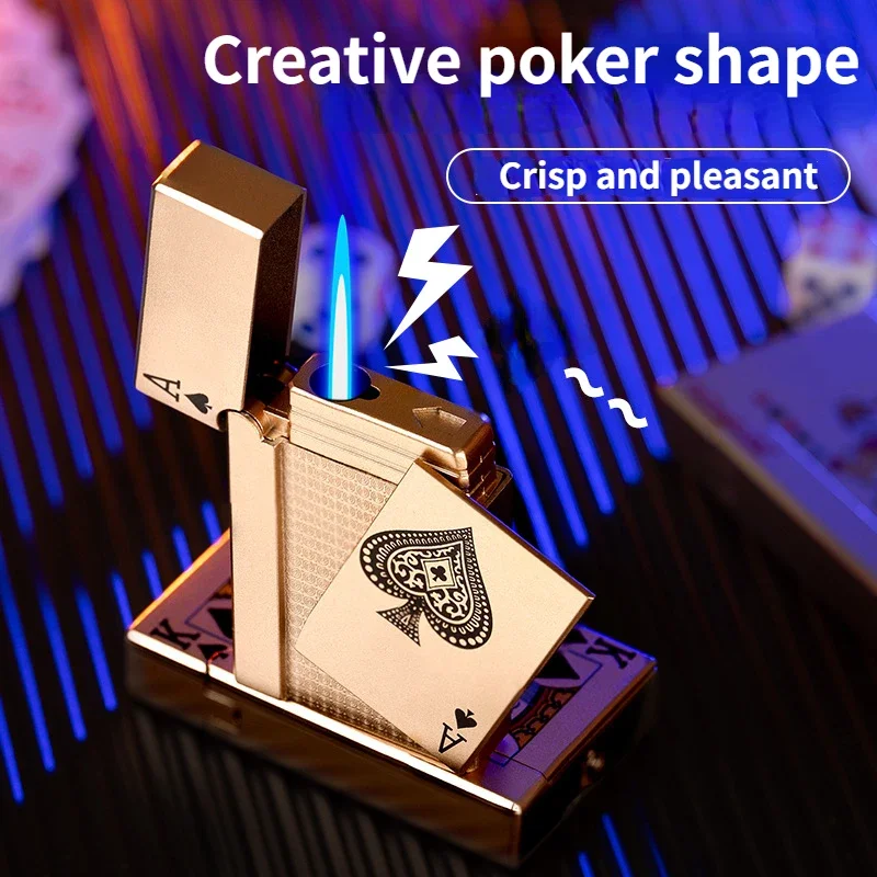 

New Langsheng Poker Straight Blue Flame Lighter Outdoor Windproof Inflatable Lighter Men's Gift Cigarette Accessories