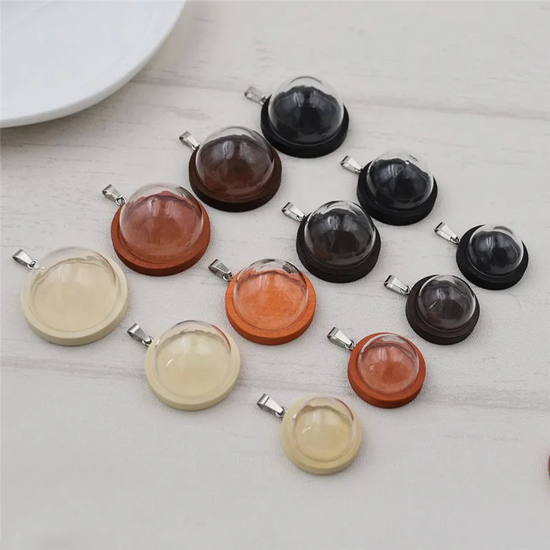 2sets 38*25mm Tube Glass Globe Bottle Wood Base Beads Cap Set Glass Ball Glass Vial Cover Dome Glass Bottle Cute Charms
