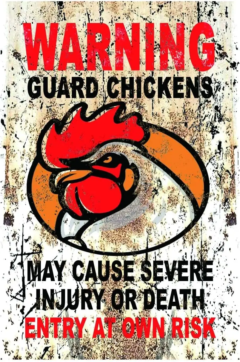 Chicken Sign, Metal Coop Tin Signs, Warning Guard Chickens Entry at Own Risk, Yard Sign Farm Garden Wall Decor Plaq