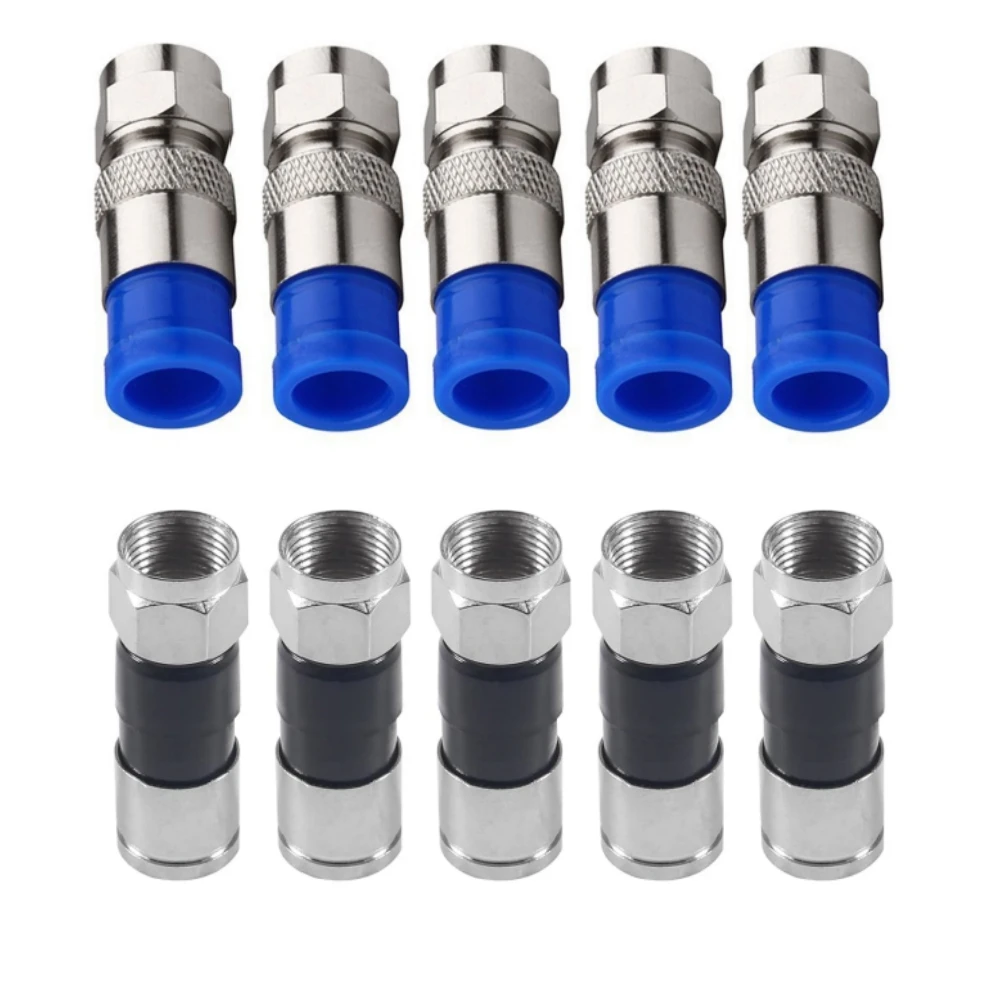 10pcs RG6 Compression Connectors RG6 F Type Connector Coax Coaxial Compression Fitting Waterproof Connection Black and Blue