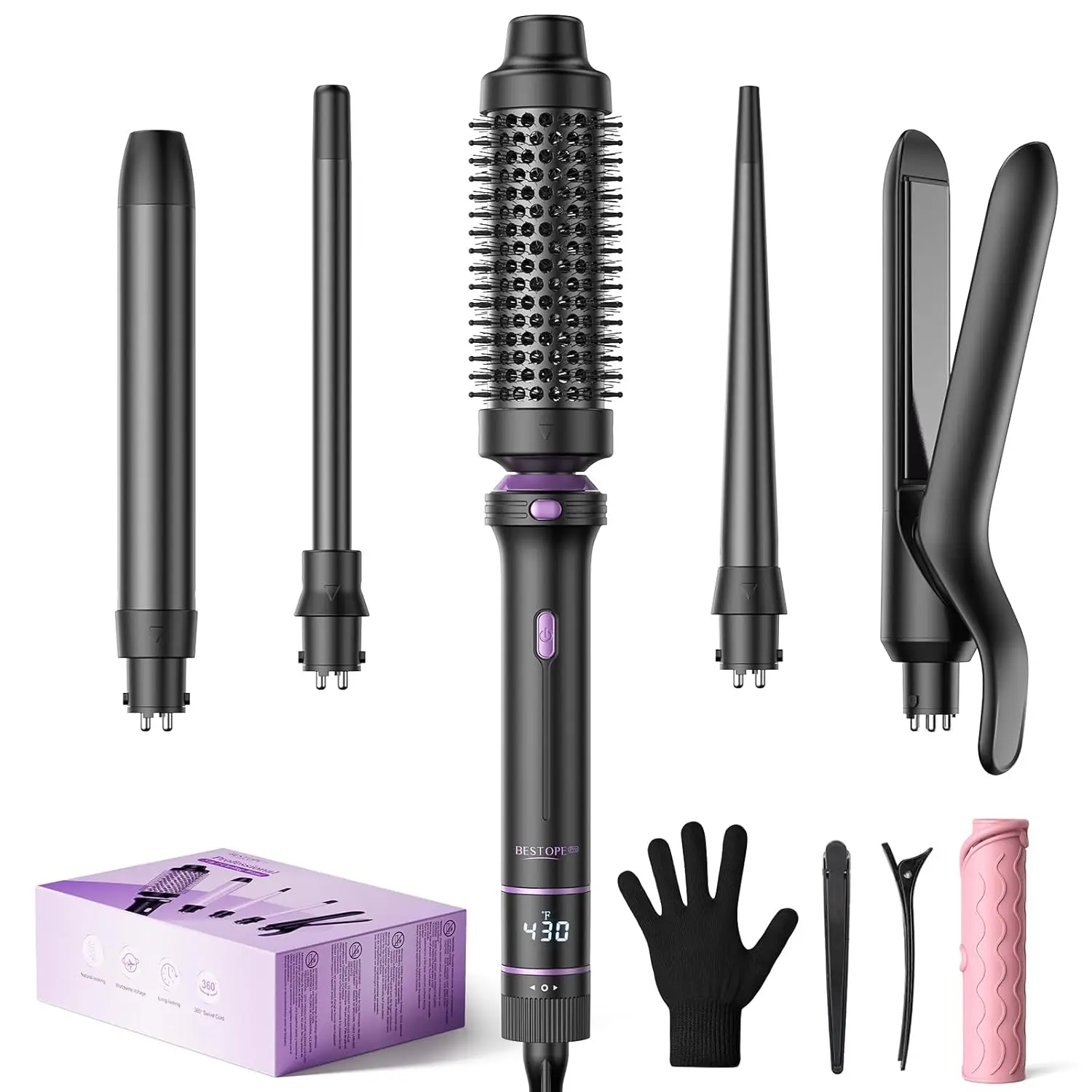 

Набор для укладки волос 5-в: керамические утюги, термощетка, 13 настроек температуры с нагревательным ковриком и перчатками.