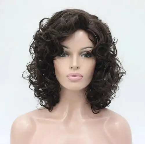 New Fashion 40cm Length Chestnut Dark Brown Curly Women's Synthetic Hair Wig