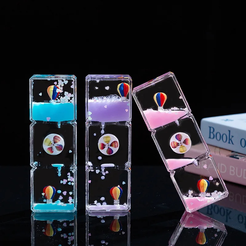 

Настольный декор: Декоративный таймер-песочные часы с эффектом плавающего песка и масляных капель в форме трехмерного куба с воздушным шаром, сувенир ручной работы