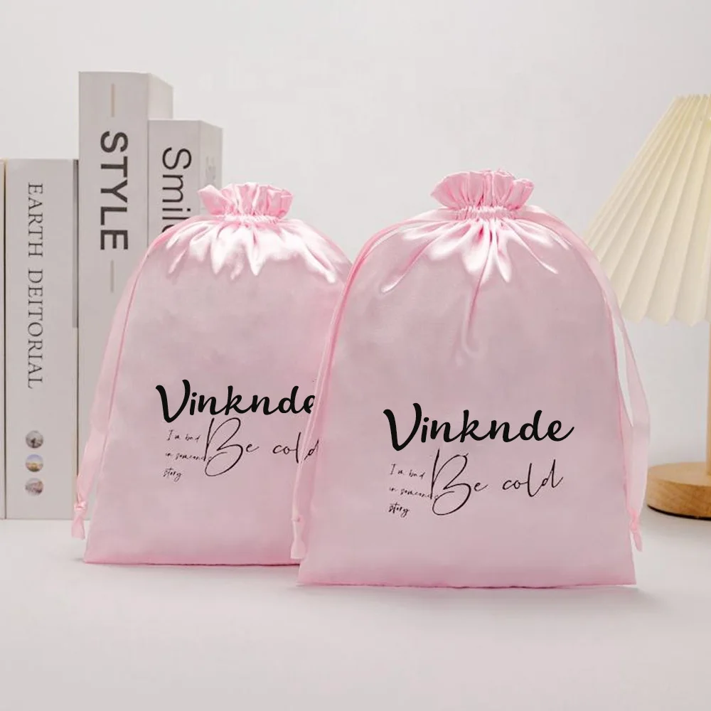 

Custom Logo Large Satin Dust Pouch Wedding Gift Packaging Hair Wig Premium Jewelry Shoe Cosmetic Silk Drawstring Storage Bags