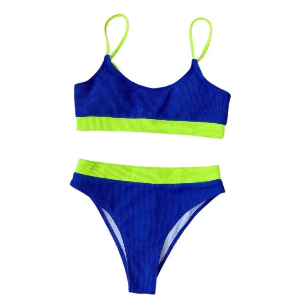 

Women Bikini Set High Waist Quick Drying Bikini Set Breathable Ribbed Strap Padded Swimsuit Beachwear купальники комплект бикини