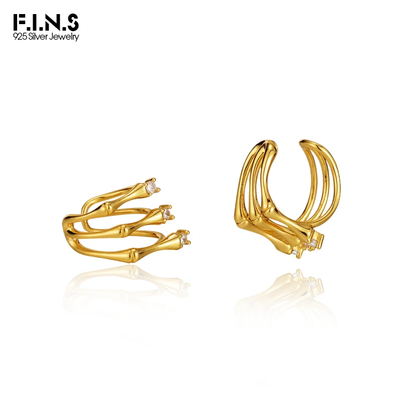 

F.I.N.S 1PIECE Simple S925 Sterling Silver Layered Ear Clip Without Piercing Hollow Geometric Earcuff Catilage Fine Jewelry