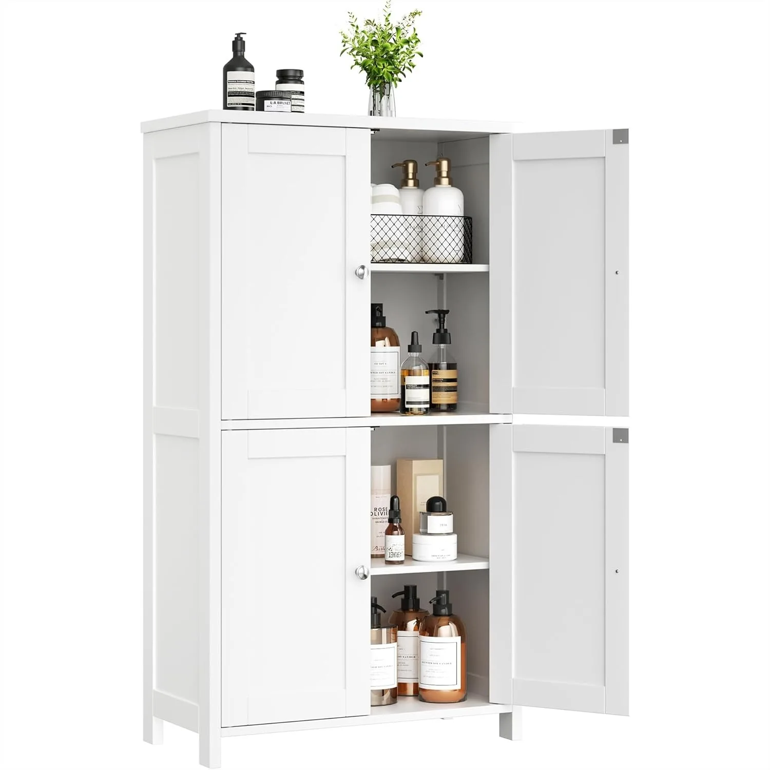 

Bathroom Storage Cabinet with Doors and Shelves, Floor Organizer for Laundry Room, Adjustable Shelf, White