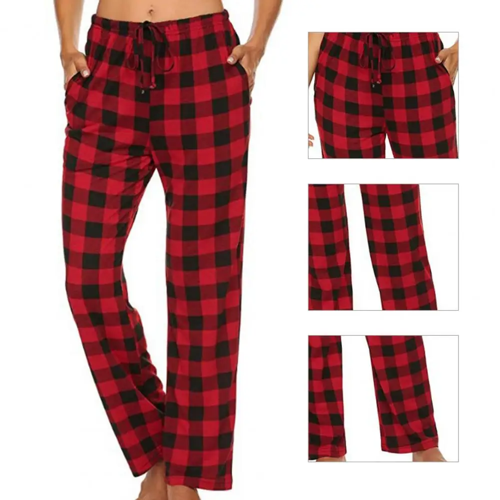 Lightweight  Stylish Plaid Sleepwear Ladies Casual Stretch Pants Loose Sleep Pants Plaid Pattern   Birthday Gift