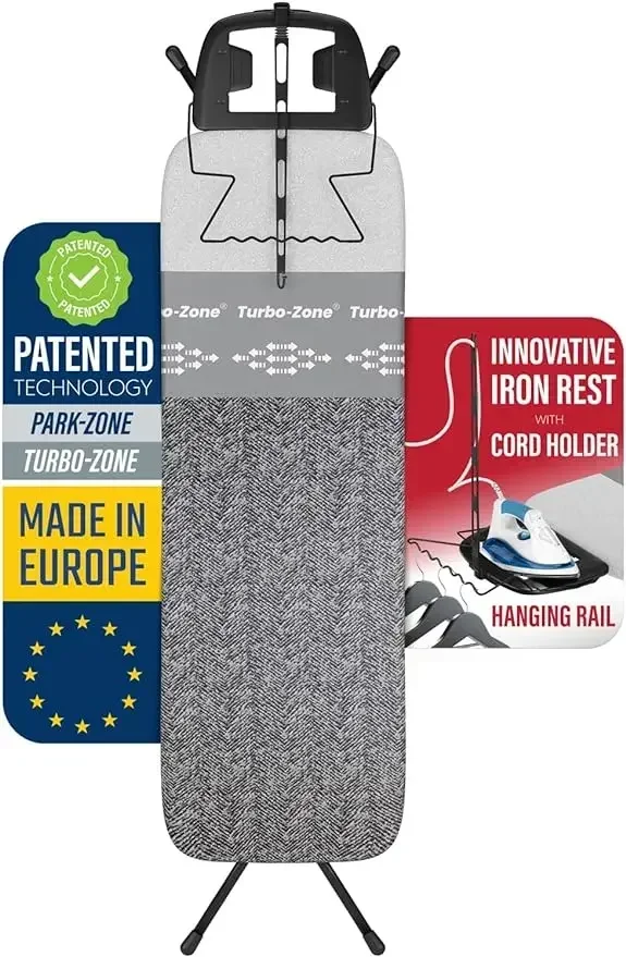 

Bartnelli Heavy Duty Ironing Board 48x15 | Designed & Made in Europe with Patent Technology, Turbo & Park Zone