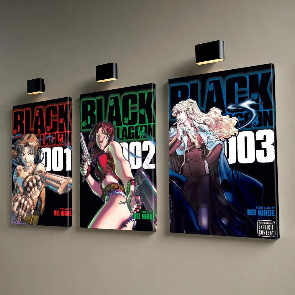 Retro Comic B-Black Lagoon Framed Wall Painting Canvas Wall Prints for Bedroom Living Area Office Hanging Picture Decor