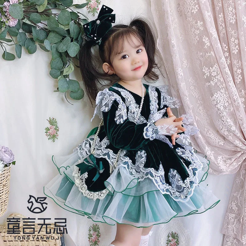 Winter New Baby Girl Sweet Christmas Dress Flower Girl Dresses Wedding Party Handmade Dress Birthday Party Dresses for Girls