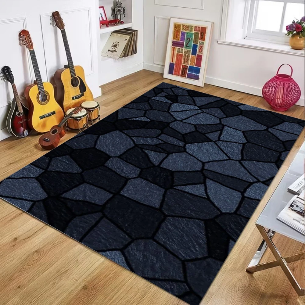Dark Tone Geometric Crackle Pattern Carpet Modern Minimalist Style Easy Clean Floor Mat for Living Room Bedroom Home Decor