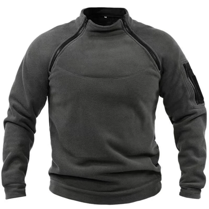 Mens Tactical Outdoor Jacket Stand Collar Solid Sweater Hunting Clothes Warm Zipper Pullover Man Autumn Winter Male Thermal Coat