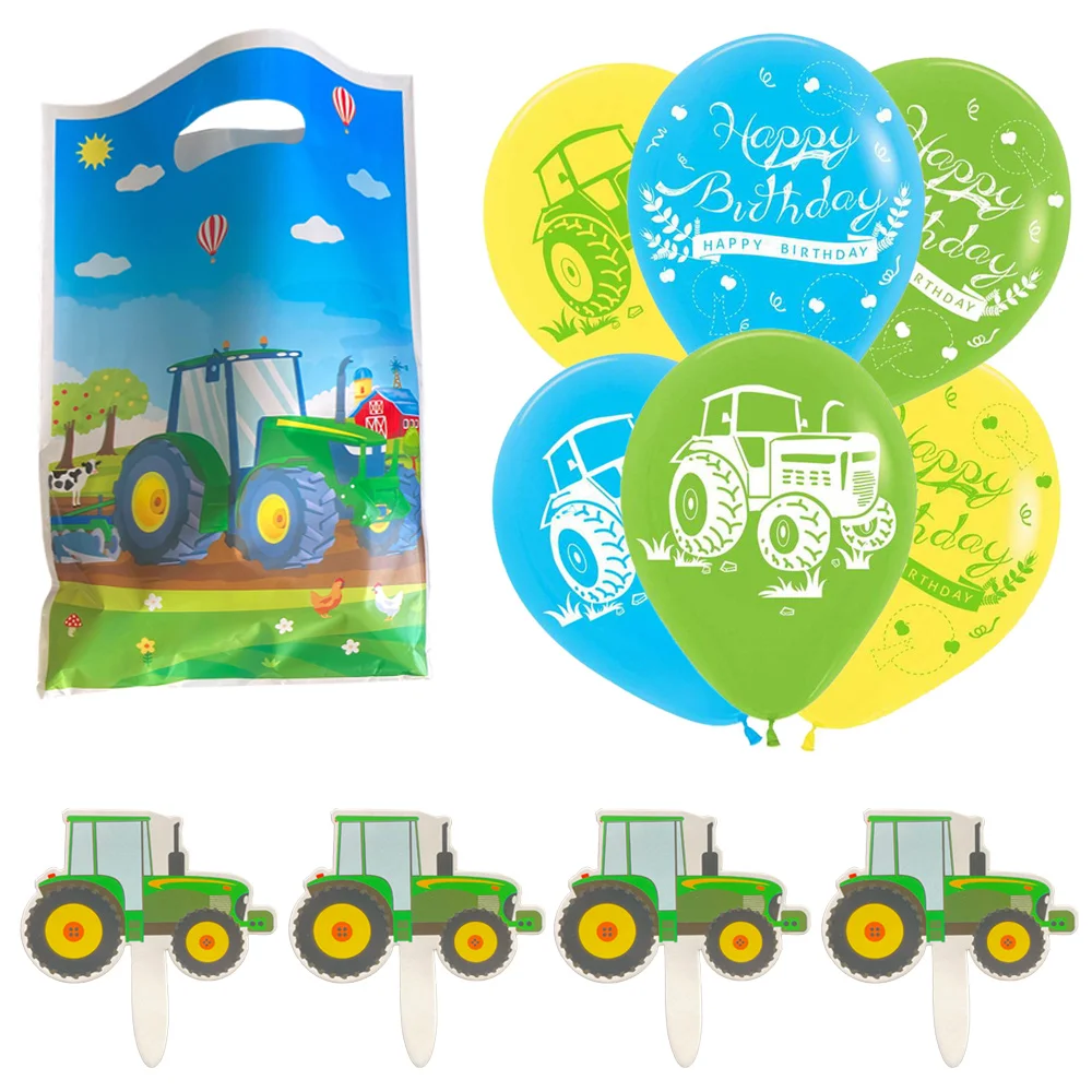 

Tractor Birthday Decorations Zenon Farm Favor Bags 12 inch Latex Balloons Big Paper Cupcake Toppers Supplies for Tractor Party