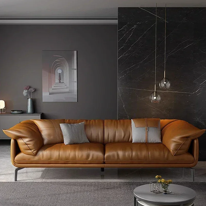 أريكة ناعمة بسيطة إسكندنافية عتيقة للفتيات البني 3 مقاعد أريكة مصممة من الجلد مقعد الحب موبليس بارا سالاس مودرنوس أثاث منزلي