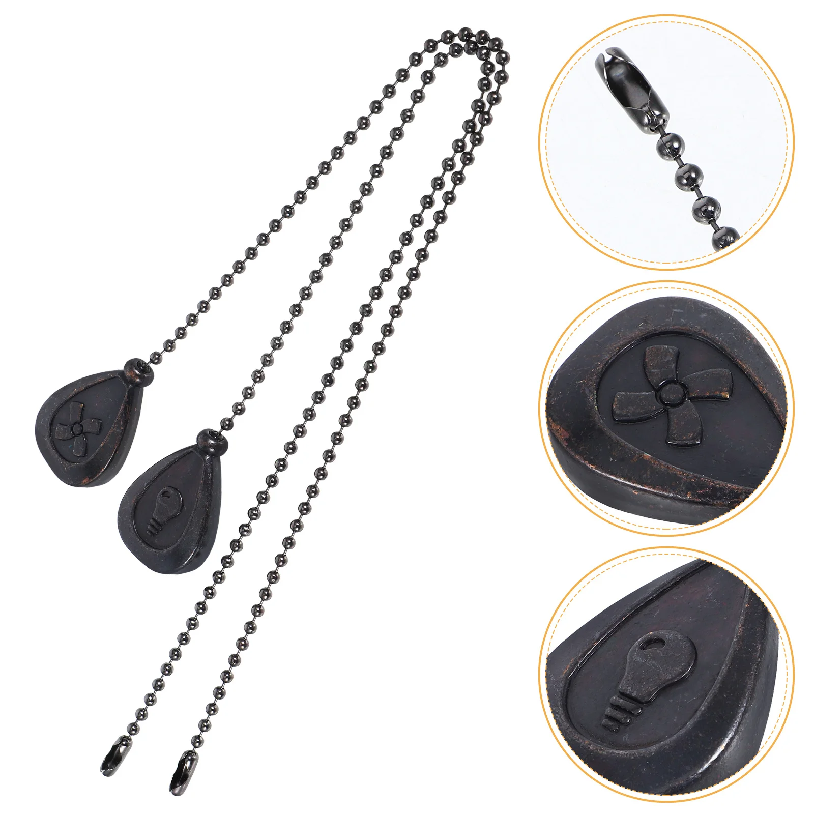 

2Pcs Ceiling Fan Pull Chain Ornaments Vintage Bulb Fan Pattern Pendant Extension Decorative Light Fixture Chain Pull String