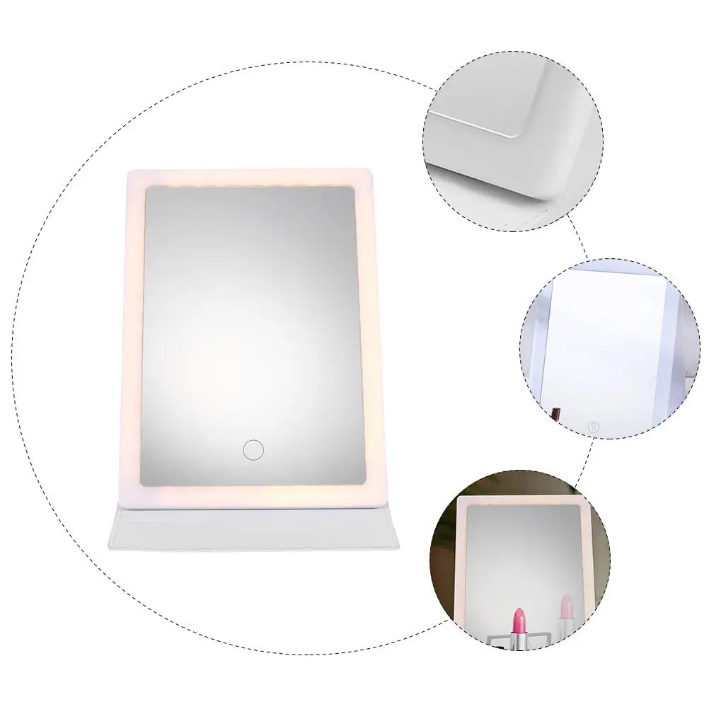 مجموعة واحدة من مرآة مكياج LED محمولة عالية الوضوح وقاعدة ثابتة وقاعدة ثابتة وتصميم أنيق للاستخدام اليومي للفتيات والسيدات