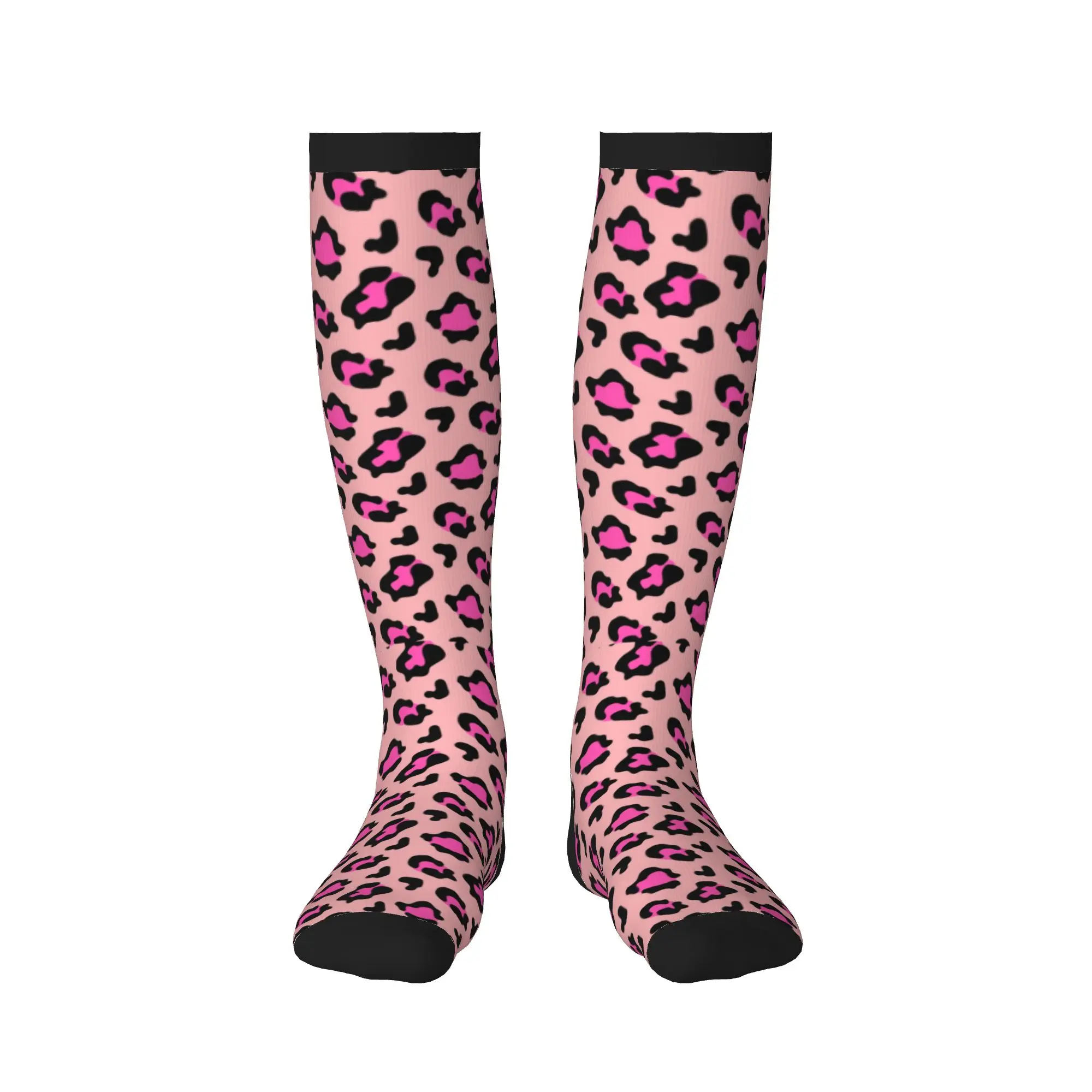 Pink Spotted Animal Pattern Men's Sports Compression Socks Unisex Fashion 3D Print  Dress Socks view 2