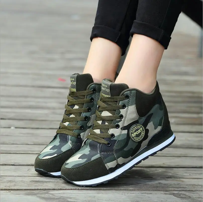 Women Shoes Spring High Top Wedge Platform Sneakers Hidden Heels Ladies Sneakers Camouflage  Basket Femme Women Casual Shoes