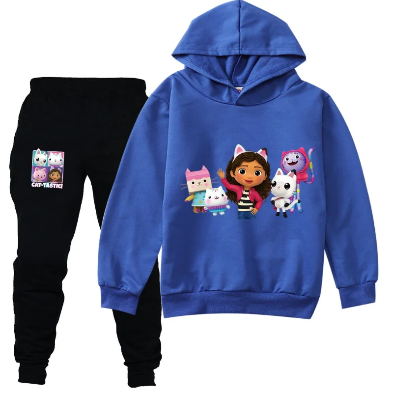 2 Stück Gabby Doolhouse Kinder Langarm Hoodies Jogginghose Kawaii Kleinkind Mädchen Gabbys Katzen Kleidung Teen Jungen Hülsen-Turnschuhe Geschenk
