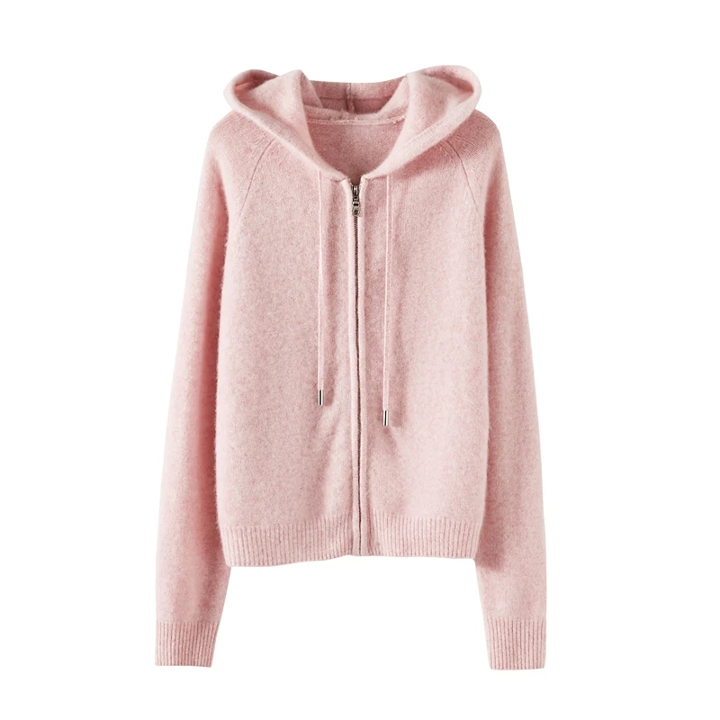 

Новый женский кардиган с капюшоном, 100% кашемировый свитер, осень-зима, плотный базовый трикотаж из козьего кашемира, популярная корейская одежда, топ