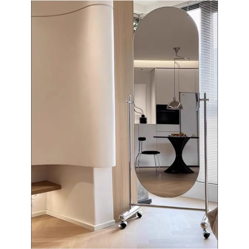

Stainless steel full-body mirror Xiaohongshu blogger with the same mobile wheel mirror household full-length mirror