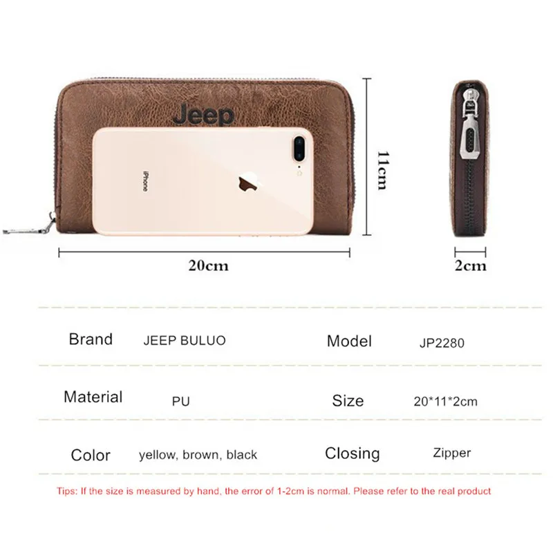 Jeep buluo Men Long Wallet Zipper Around Purse Multi Card Slots Leather Wallet Casual Daily Use Clutch Bag for Men