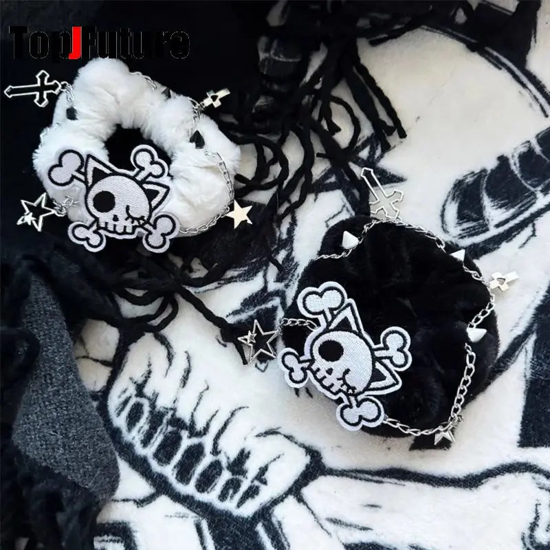 Gothic dark punk Subculture Abi y2k Millennium Hot Girl Skull hair accessory  black Hair circle Decoration Hair rope Tie hair