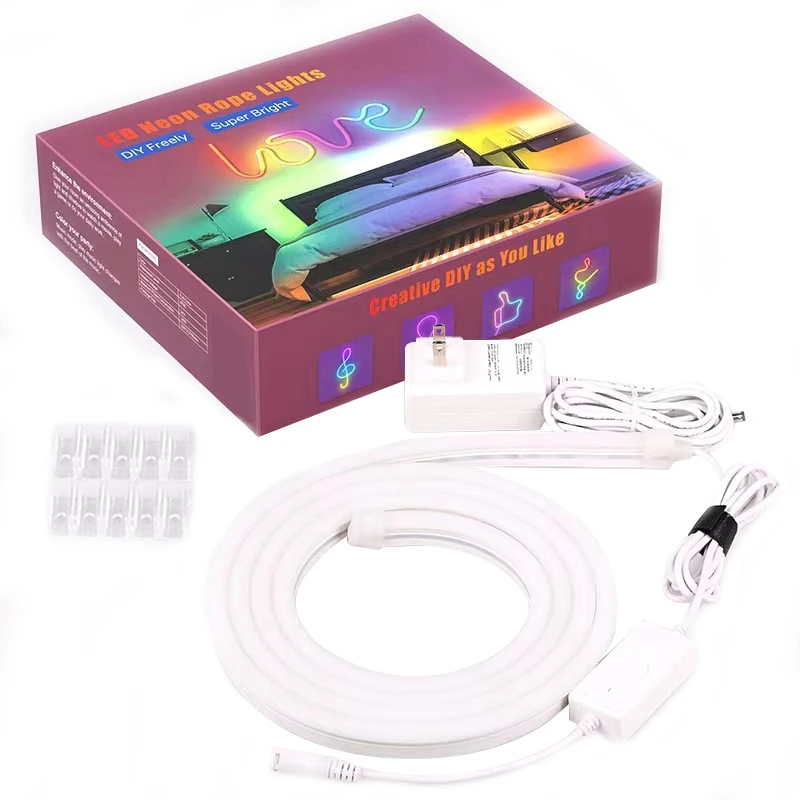 RGB Smart Convenient Light Strip With US Plug Flexible Marquee Light Color Waterproof Silicone With Music Set