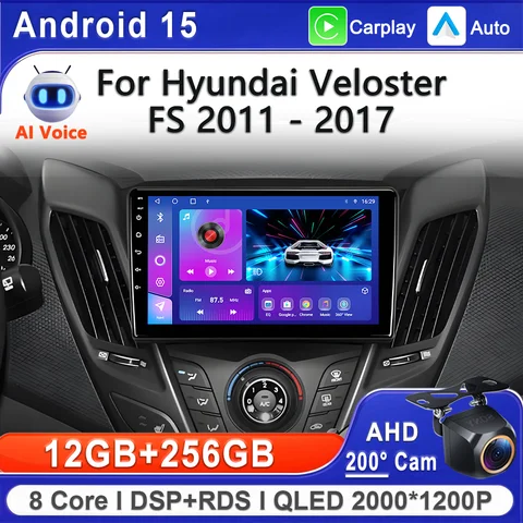 현대 벨로스터 FS 2011-2017용 안드로이드 15 2K 인셀 스크린 멀티미디어 GPS 네비게이션 멀티미디어 플레이어 고성능 CPU