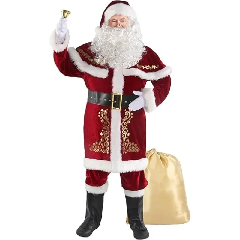 

M-6XL Large Size Men's Deluxe Santa Suit 8Pcs/12Pcs Christmas Adult Santa Claus Costume New Year Holiday Party Outfit Cosplay